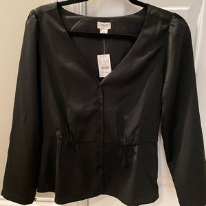 Black peplum style silk top